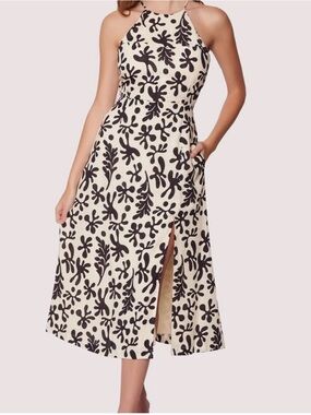 Lost + Wander Cream Halter Midi Dress with Black Floral Motif